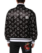 Dolce & Gabbana Black Polyester Heart Print Bomber Jacket - Eljoys Fashion 