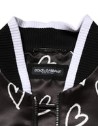 Dolce & Gabbana Black Polyester Heart Print Bomber Jacket - Eljoys Fashion 