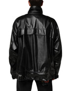 Dolce & Gabbana Black Polyester Logo Plaque Bomber Jacket - Eljoys Fashion 