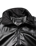 Dolce & Gabbana Black Polyester Logo Plaque Bomber Jacket - Eljoys Fashion 