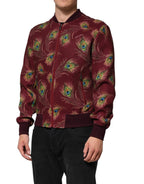 Dolce & Gabbana Maroon Peacock Feather Print Bomber Jacket - Eljoys Fashion 