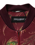 Dolce & Gabbana Maroon Peacock Feather Print Bomber Jacket - Eljoys Fashion 
