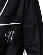 Dolce & Gabbana Dark Blue DG Embroidery Jacket Robe Blazer - Eljoys Fashion 