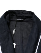 Dolce & Gabbana Dark Blue DG Embroidery Jacket Robe Blazer - Eljoys Fashion 