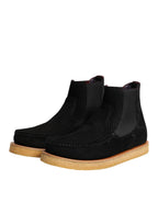 Dolce & Gabbana Black Calf Suede Slip On Ankle Boots Shoes - Eljoys Fashion 