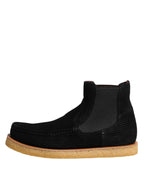 Dolce & Gabbana Black Calf Suede Slip On Ankle Boots Shoes - Eljoys Fashion 