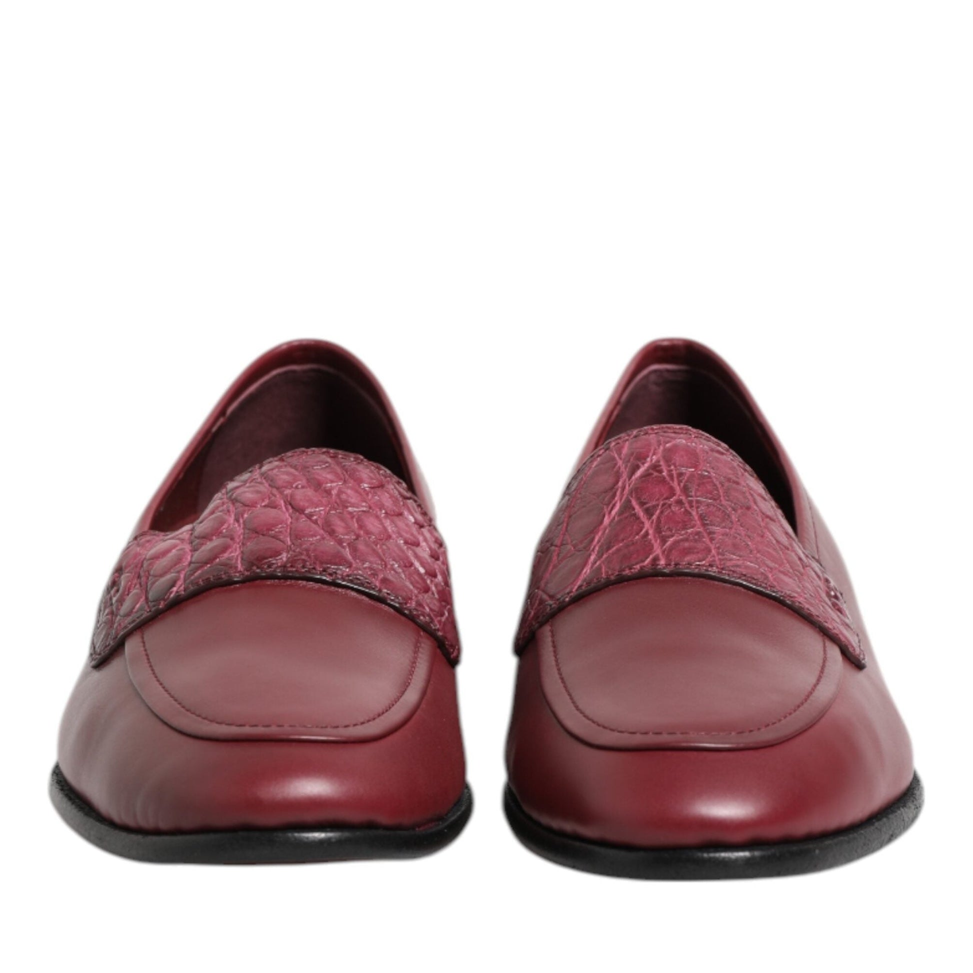 Dolce & Gabbana Burgundy Leather Formal Slip On Shoes