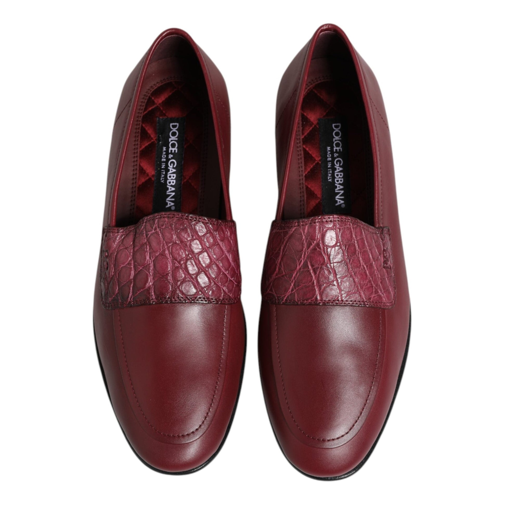 Dolce & Gabbana Burgundy Leather Formal Slip On Shoes