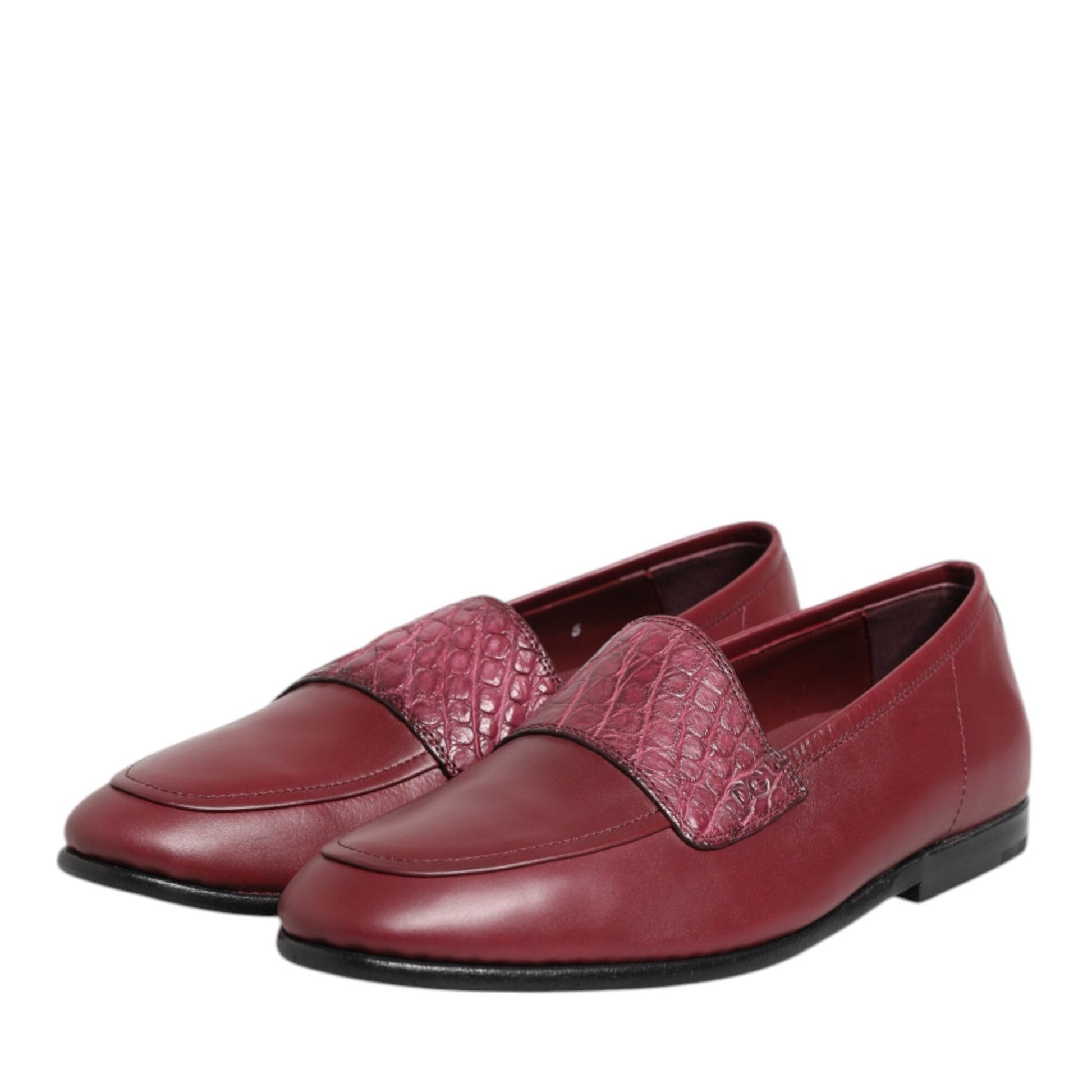 Dolce & Gabbana Burgundy Leather Formal Slip On Shoes