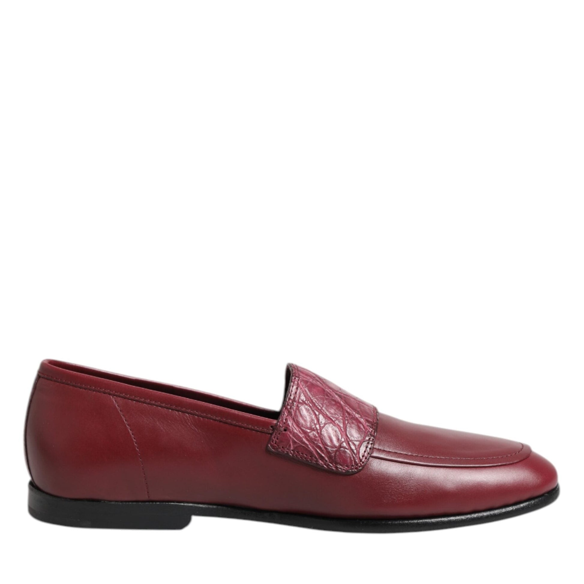 Dolce & Gabbana Burgundy Leather Formal Slip On Shoes