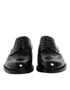 Dolce & Gabbana Black Leather Derby Wingtip Formal Shoes - Eljoys Fashion 