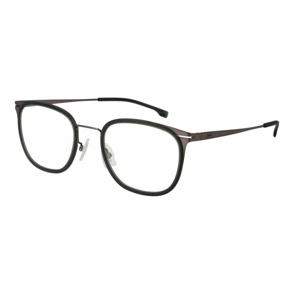 Hugo Boss bicolor stainless steel eyeglass frames with sleek design and adjustable temples, stylish and durable eyewear.
