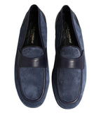 Dolce & Gabbana Blue Suede Leather Loafers Moccasin Shoes - Eljoys Fashion 