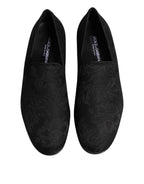 Dolce & Gabbana Black Floral Brocade Loafers Men Dress Shoes - Eljoys Fashion 