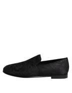 Dolce & Gabbana Black Floral Brocade Loafers Men Dress Shoes - Eljoys Fashion 