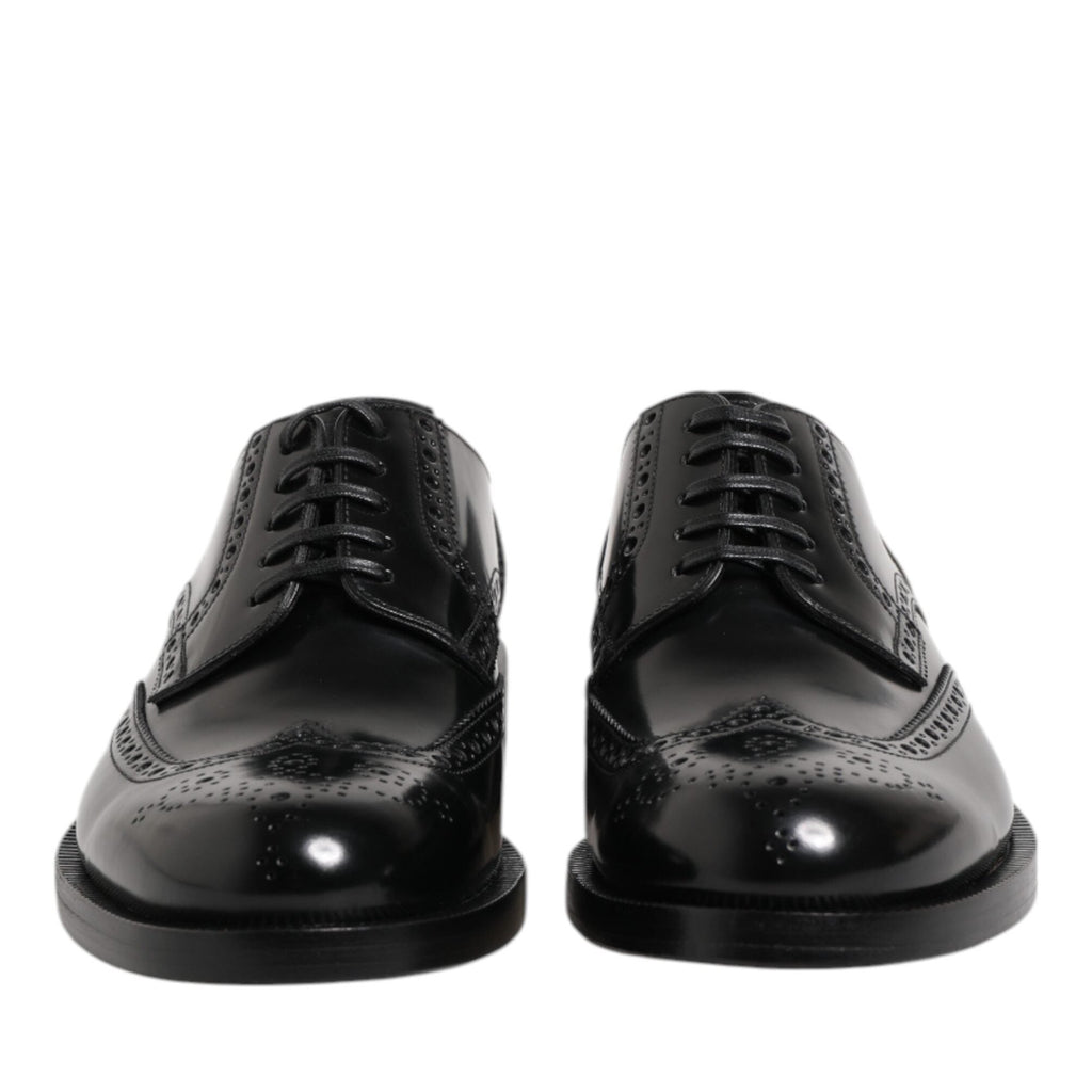 Dolce & Gabbana Black Leather Derby Wingtip Formal Shoes