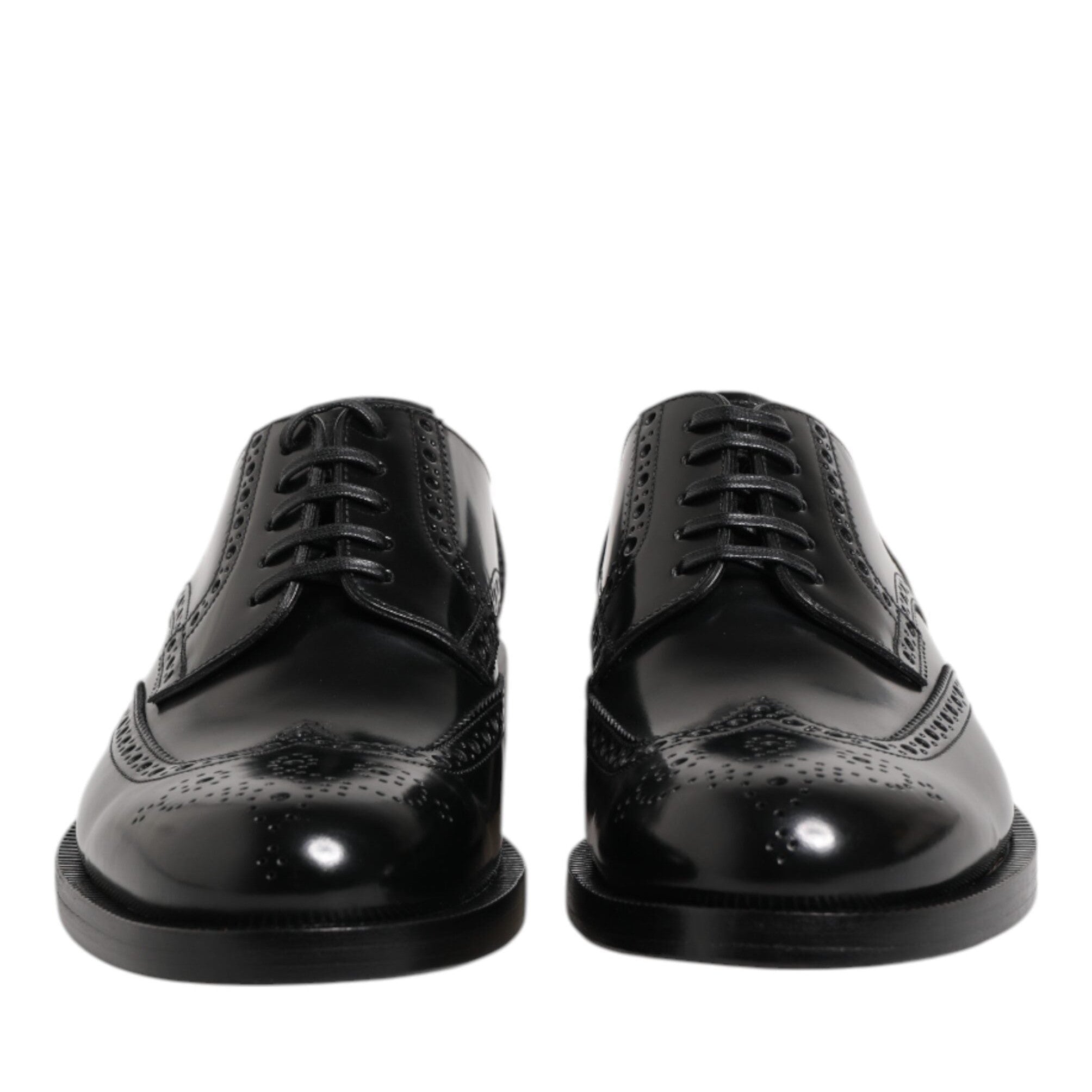 Dolce & Gabbana Black Leather Derby Wingtip Formal Shoes