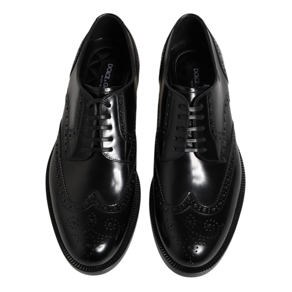 Dolce & Gabbana Black Leather Derby Wingtip Formal Shoes