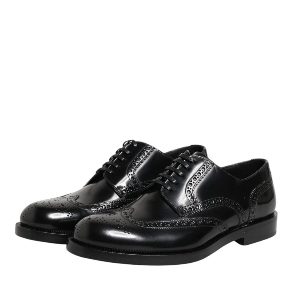 Dolce & Gabbana Black Leather Derby Wingtip Formal Shoes