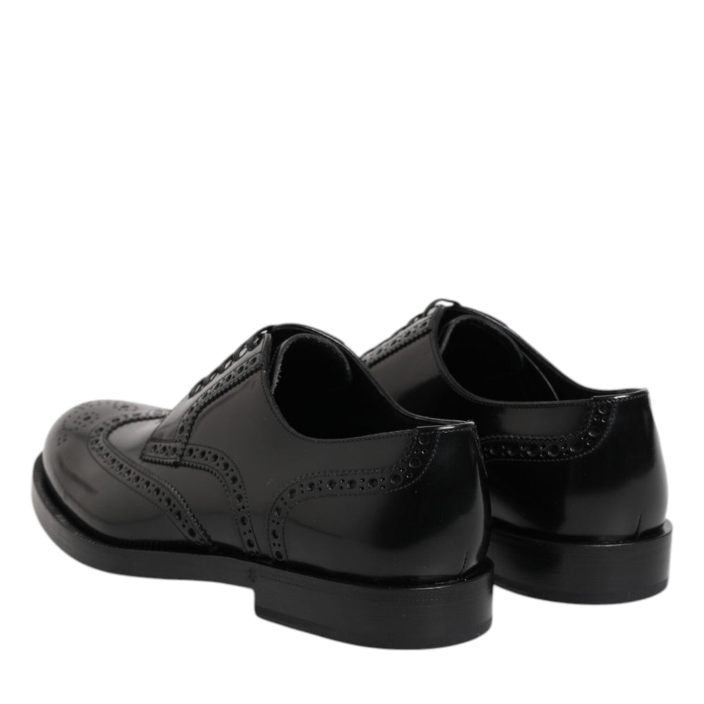 Dolce & Gabbana Black Leather Derby Wingtip Formal Shoes