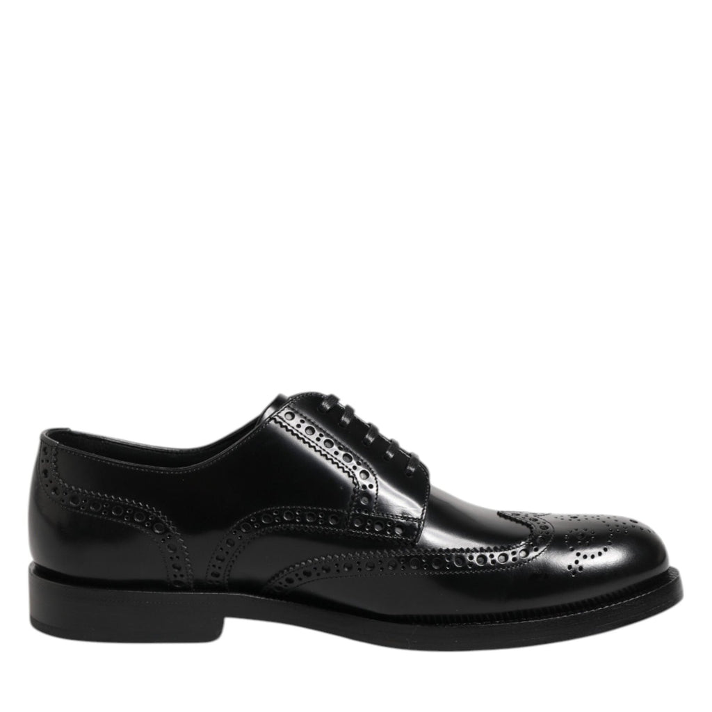 Dolce & Gabbana Black Leather Derby Wingtip Formal Shoes
