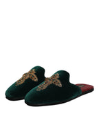 Dolce & Gabbana Green Velvet Cross Embellished Slippers Shoes - Eljoys Fashion 