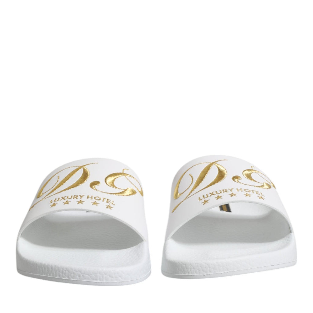 Dolce & Gabbana White Leather Slides Sandals Beachwear Shoes