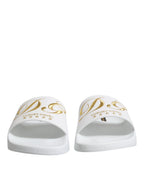 Dolce & Gabbana White Leather Slides Sandals Beachwear Shoes - Eljoys Fashion 