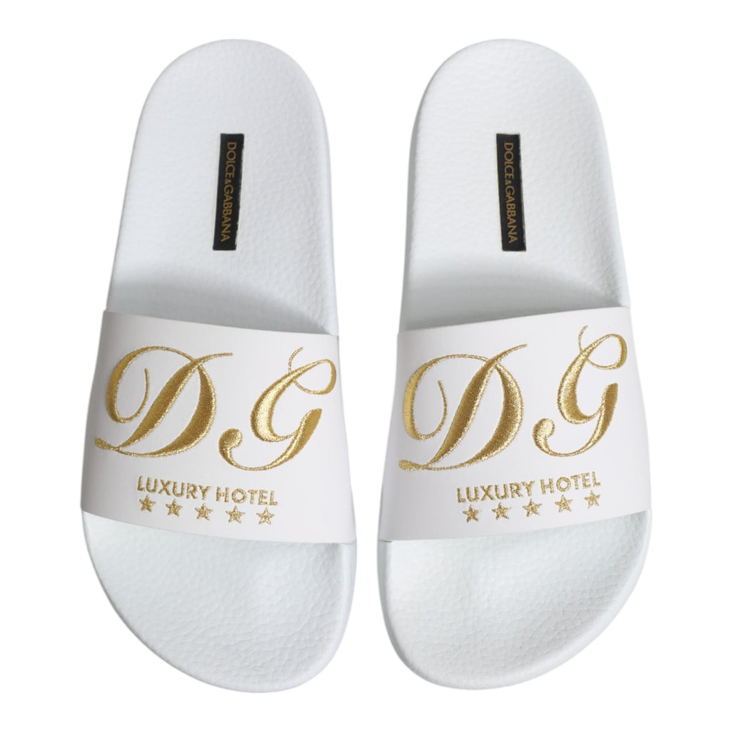 Dolce & Gabbana White Leather Slides Sandals Beachwear Shoes