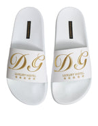 Dolce & Gabbana White Leather Slides Sandals Beachwear Shoes - Eljoys Fashion 