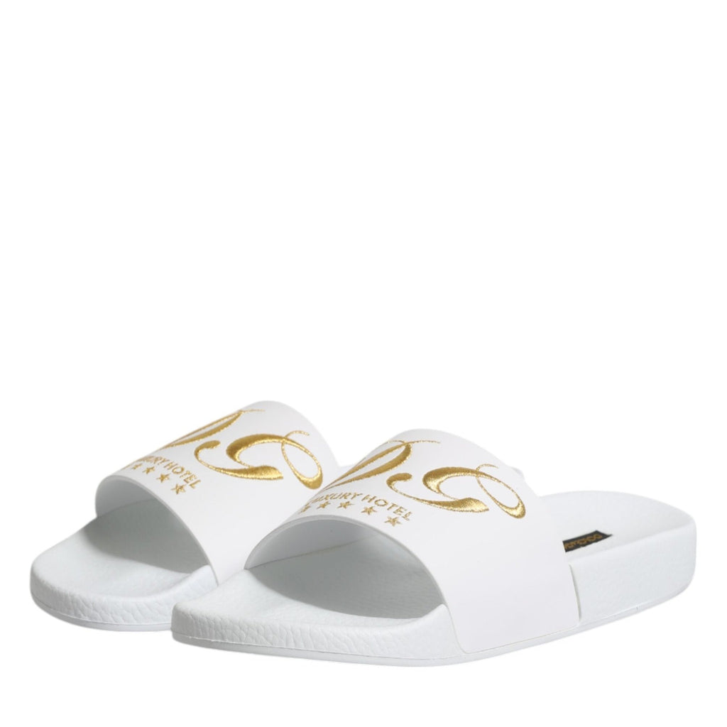 Dolce & Gabbana White Leather Slides Sandals Beachwear Shoes