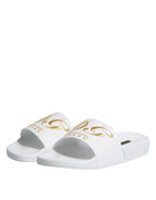 Dolce & Gabbana White Leather Slides Sandals Beachwear Shoes - Eljoys Fashion 