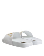Dolce & Gabbana White Leather Slides Sandals Beachwear Shoes - Eljoys Fashion 