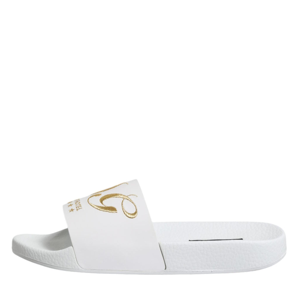 Dolce & Gabbana White Leather Slides Sandals Beachwear Shoes