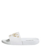 Dolce & Gabbana White Leather Slides Sandals Beachwear Shoes - Eljoys Fashion 