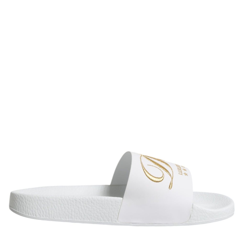 Dolce & Gabbana White Leather Slides Sandals Beachwear Shoes