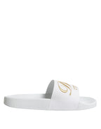 Dolce & Gabbana White Leather Slides Sandals Beachwear Shoes - Eljoys Fashion 