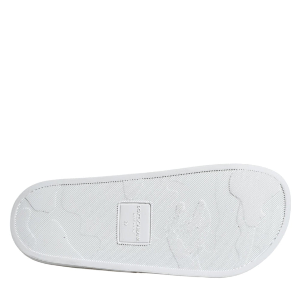 Dolce & Gabbana White Leather Slides Sandals Beachwear Shoes