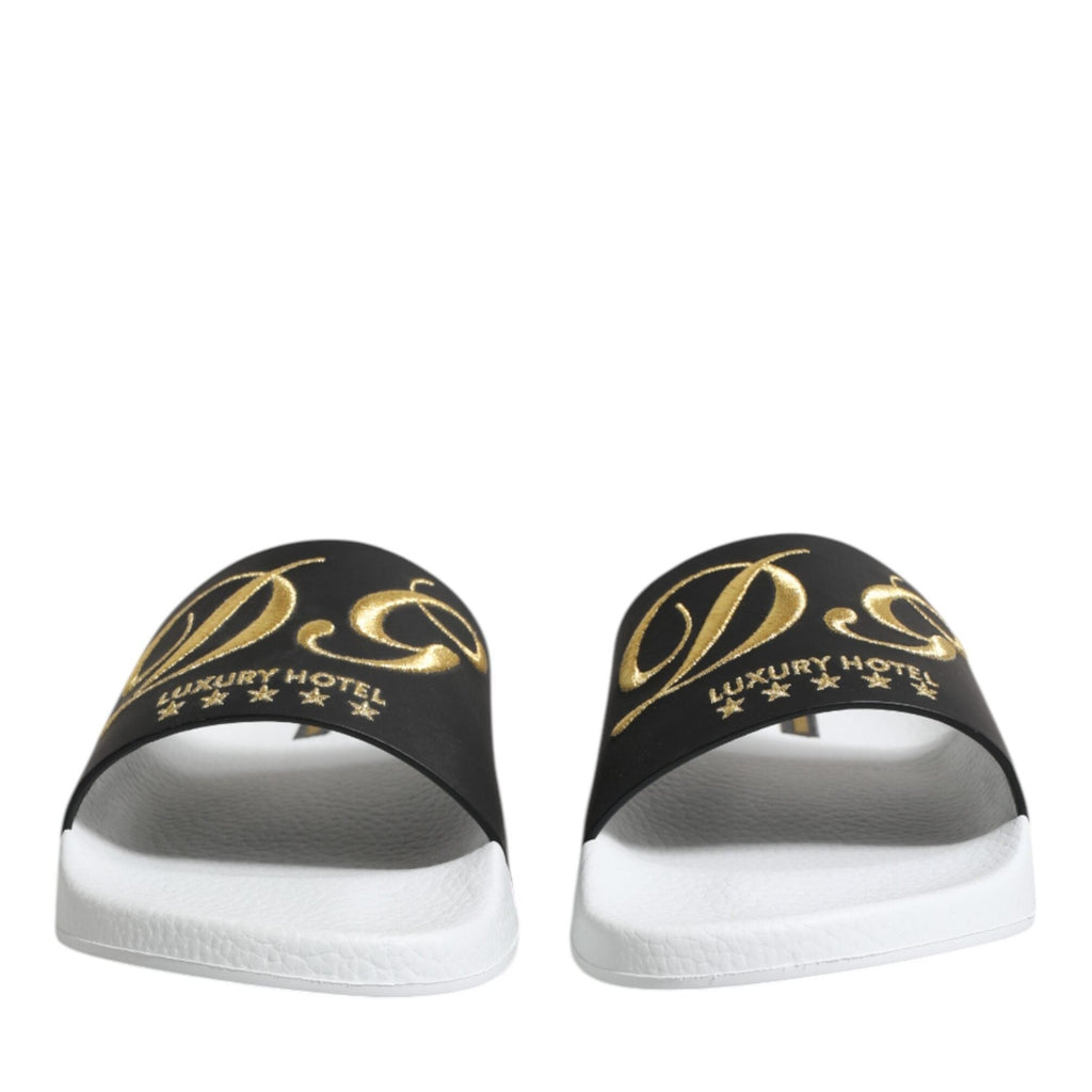 Dolce & Gabbana White Black Leather Sandals Beachwear Shoes