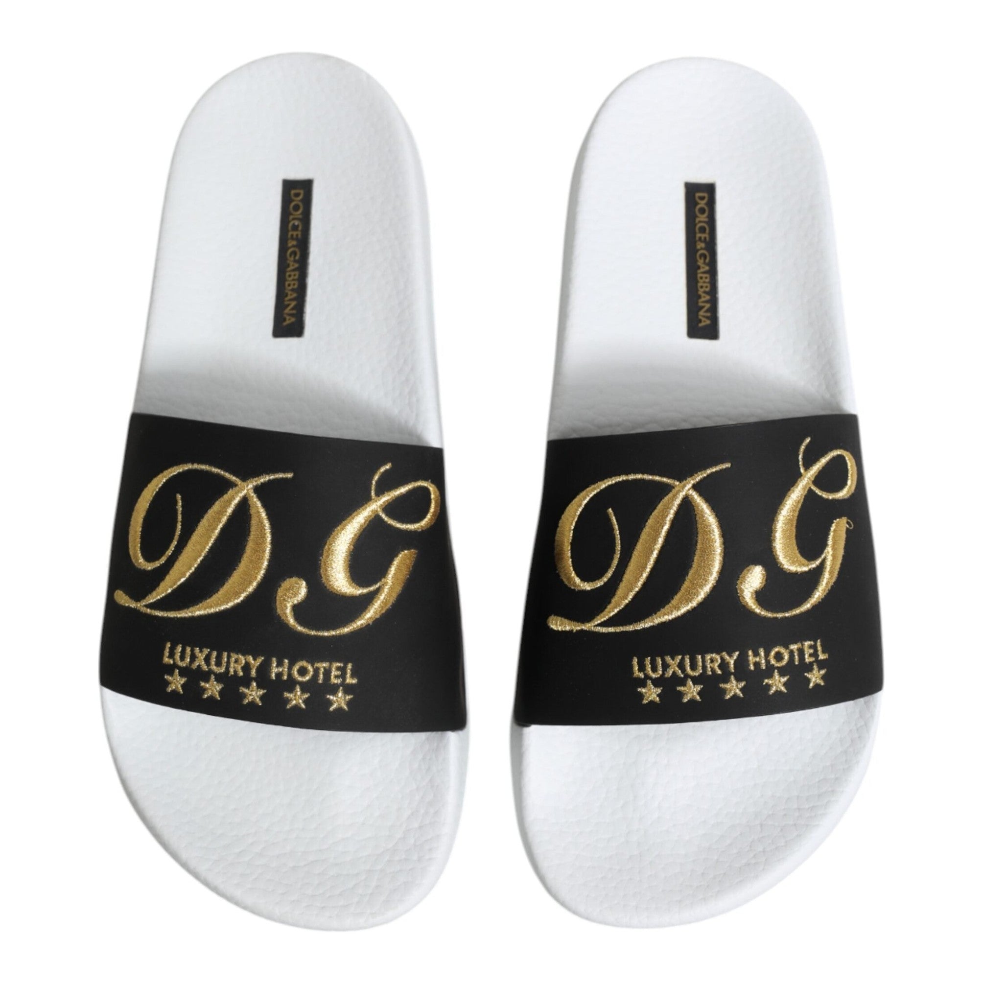 Dolce & Gabbana White Black Leather Sandals Beachwear Shoes