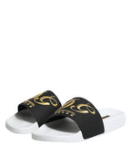 Dolce & Gabbana White Black Leather Sandals Beachwear Shoes - Eljoys Fashion 