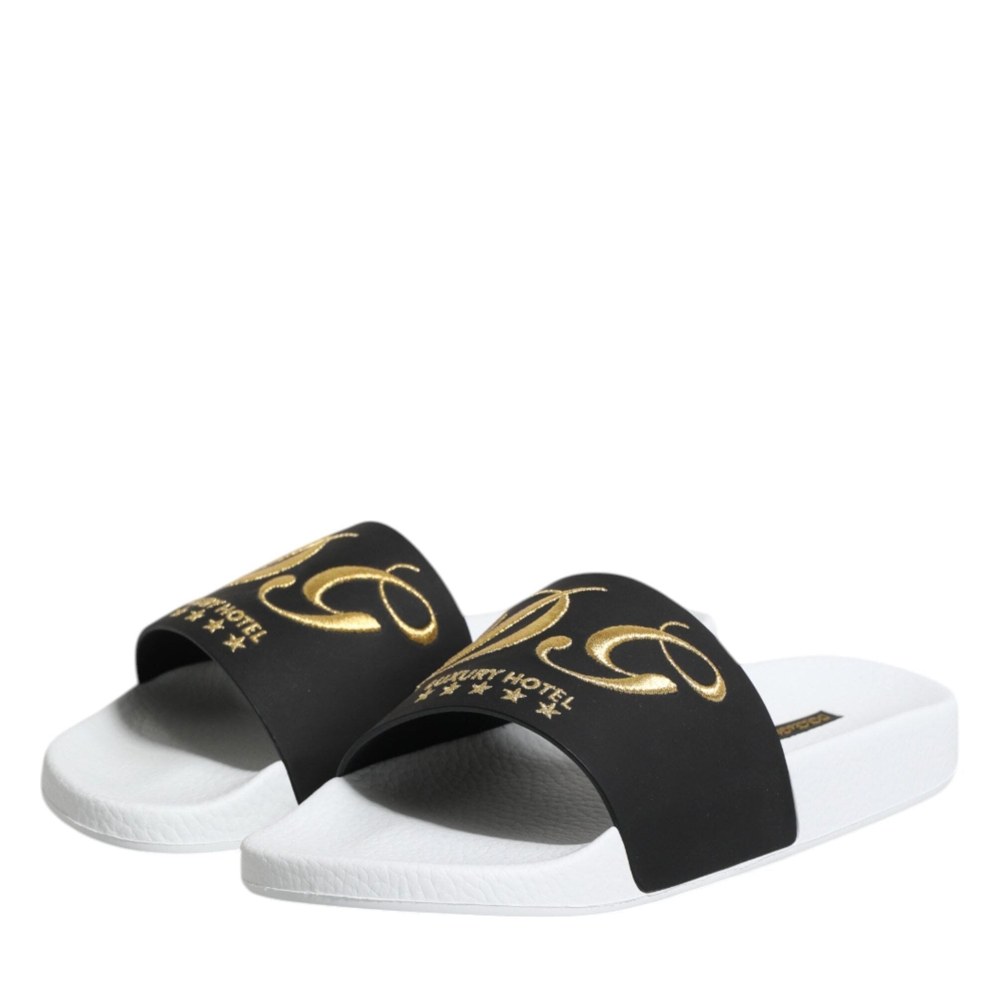 Dolce & Gabbana White Black Leather Sandals Beachwear Shoes