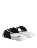 Dolce & Gabbana White Black Leather Sandals Beachwear Shoes - Eljoys Fashion 