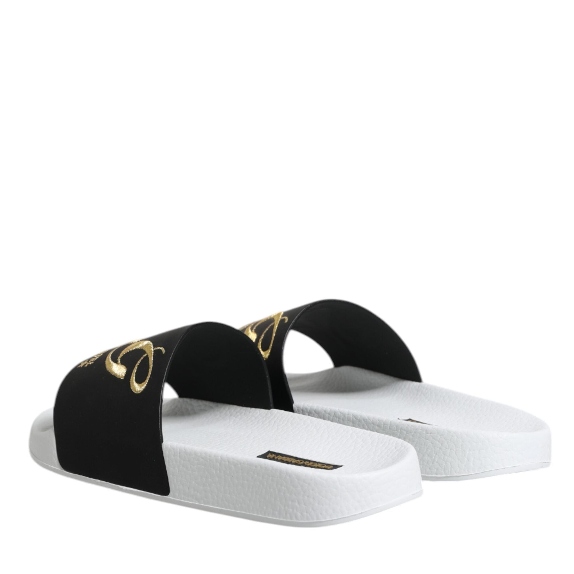 Dolce & Gabbana White Black Leather Sandals Beachwear Shoes