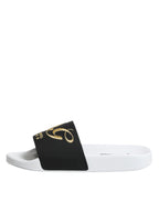 Dolce & Gabbana White Black Leather Sandals Beachwear Shoes - Eljoys Fashion 