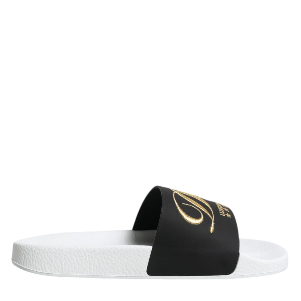 Dolce & Gabbana White Black Leather Sandals Beachwear Shoes