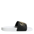 Dolce & Gabbana White Black Leather Sandals Beachwear Shoes