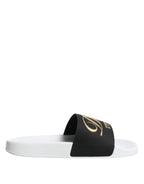 Dolce & Gabbana White Black Leather Sandals Beachwear Shoes - Eljoys Fashion 