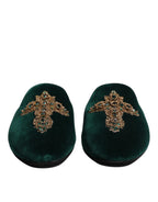 Dolce & Gabbana Green Velvet Cross Embellished Slippers Shoes - Eljoys Fashion 