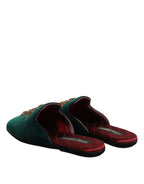 Dolce & Gabbana Green Velvet Cross Embellished Slippers Shoes - Eljoys Fashion 